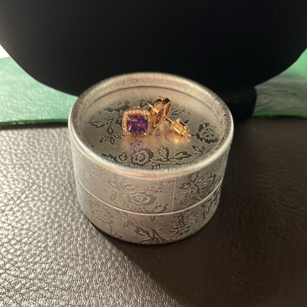 Rose Gold Amethyst Stone Stud Earrings